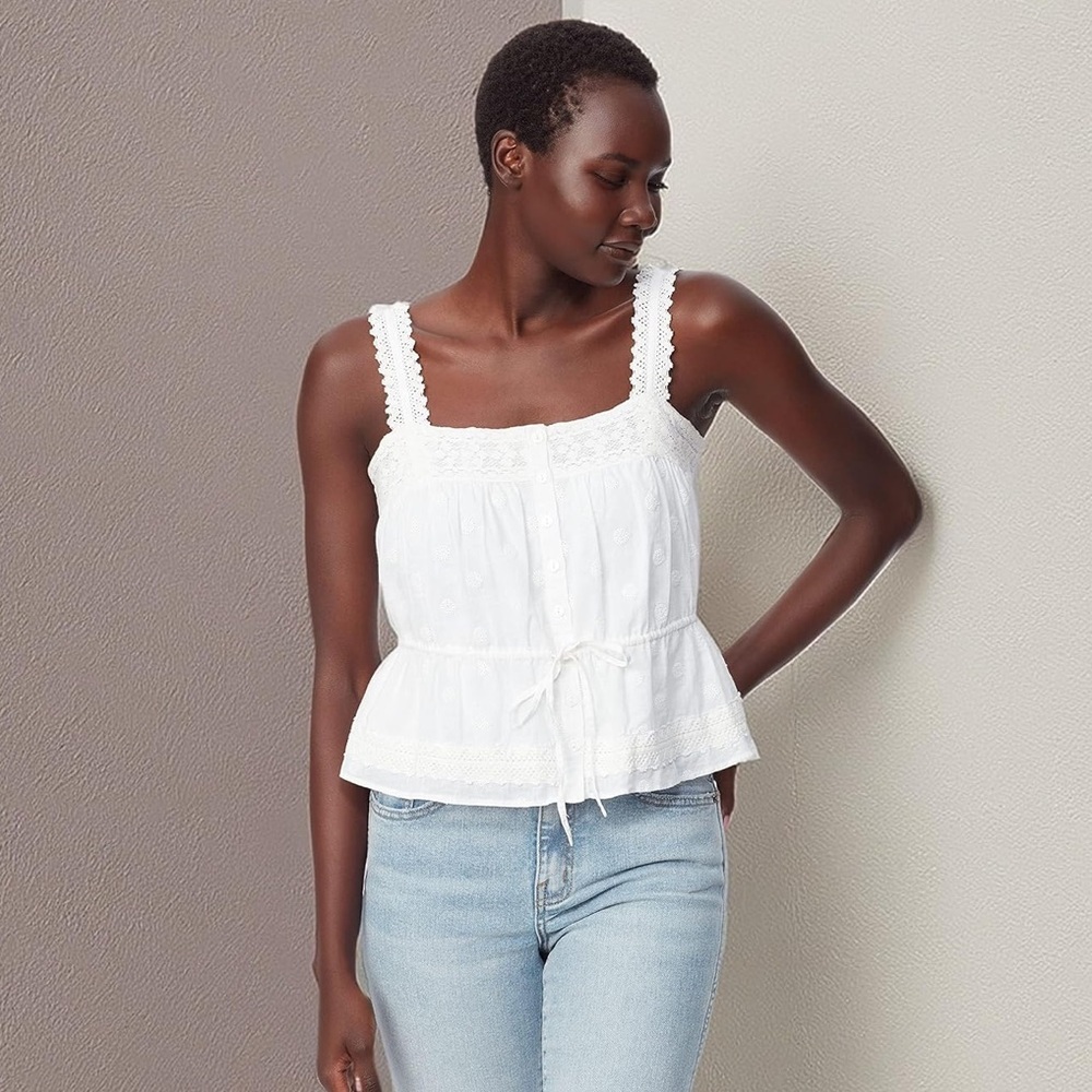 Sam Edelman White Lace Trim Blouse